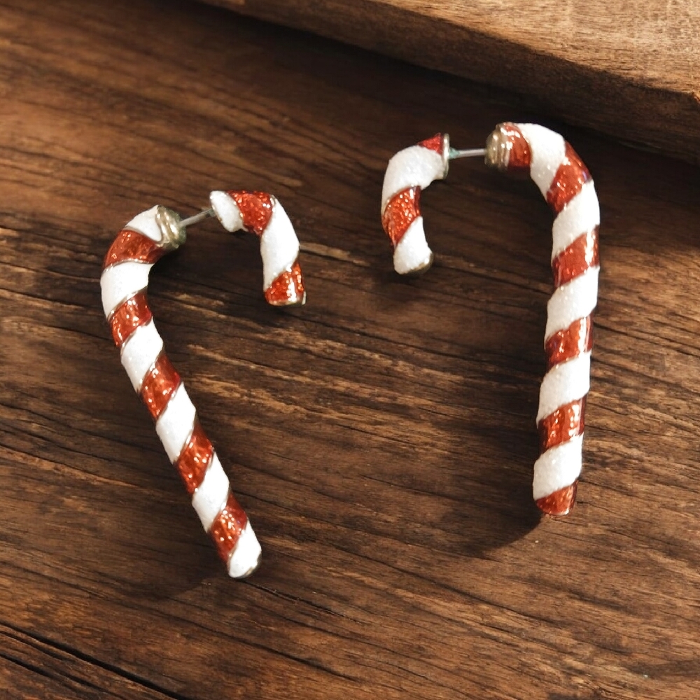 Festive Candy Cane Earrings - Red and White